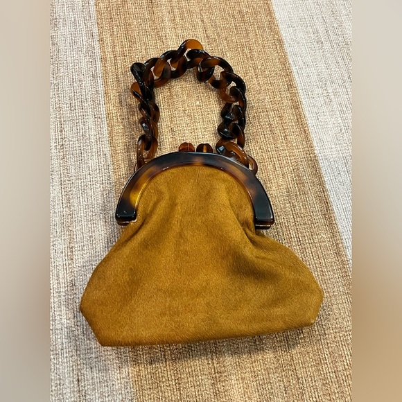 Anthropologie Handbags - Anthropologie 100% Calf Hair Mini Top Handle Bag 8” brown and tortoiseshell